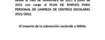 SUBVENCION DIPUTACION PROVINCIAL DE LEON PARA CONTRATACION PERSONAL DE LIMPIEZA CENTROS ESCOLARES 2021/2022
